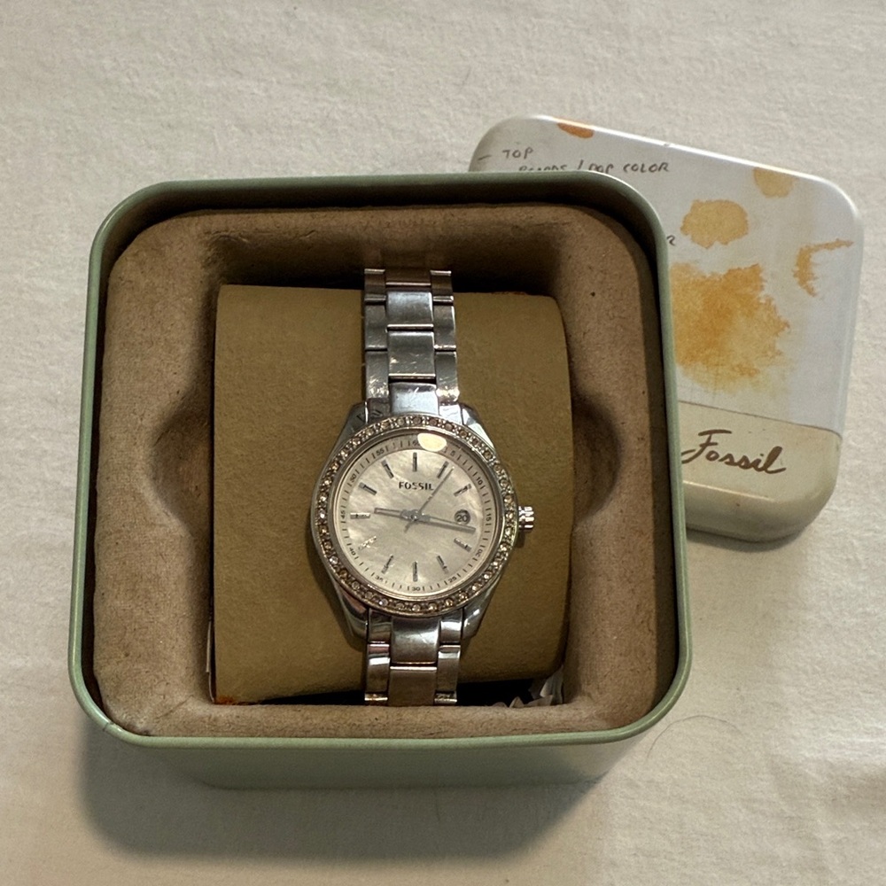 Fossil Silver Watch with Crystal Detailing